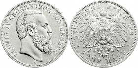 Reichssilbermünzen J. 19-178
Hessen
Ludwig IV., 1877-1892
5 Mark 1891 A. gutes sehr schön, winz. Randfehler. Jaeger 71. 