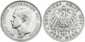 Reichssilbermünzen J. 19-178
Hessen
Ernst Ludwig, 1892-1918
5 Mark 1895 A. sehr schön. Jaeger 73. 