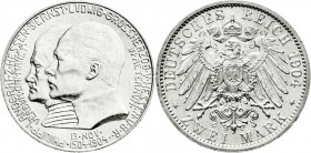 Reichssilbermünzen J. 19-178
Hessen
Ernst Ludwig, 1892-1918
2 Mark 1904. Zum 400. Geburtstag.
fast Stempelglanz. Jaeger 74. 