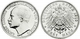 Reichssilbermünzen J. 19-178
Hessen
Ernst Ludwig, 1892-1918
3 Mark 1910 A. Polierte Platte, kl. Kratzer. Jaeger 76. 