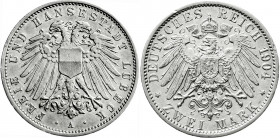 Reichssilbermünzen J. 19-178
Lübeck
2 Mark 1904 A. vorzüglich/Stempelglanz, kl. Randfehler. Jaeger 81. 