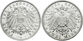 Reichssilbermünzen J. 19-178
Lübeck
2 Mark 1912 A. vorzüglich/Stempelglanz. Jaeger 81. 