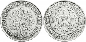 Weimarer Republik
Kursmünzen
5 Reichsmark Eichbaum Silber 1927-1933
1928 A. vorzüglich. Jaeger 331. 