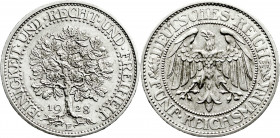 Weimarer Republik
Kursmünzen
5 Reichsmark Eichbaum Silber 1927-1933
1928 E. vorzüglich/Stempelglanz, min. berieben. Jaeger 331. 