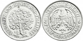Weimarer Republik
Kursmünzen
5 Reichsmark Eichbaum Silber 1927-1933
1928 F. gutes vorzüglich, kl. Randfehler. Jaeger 331. 