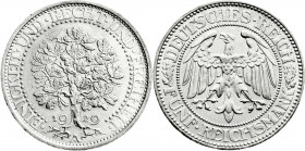 Weimarer Republik
Kursmünzen
5 Reichsmark Eichbaum Silber 1927-1933
1929 A. vorzüglich/Stempelglanz. Jaeger 331. 