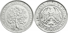 Weimarer Republik
Kursmünzen
5 Reichsmark Eichbaum Silber 1927-1933
1931 A. vorzüglich. Jaeger 331. 