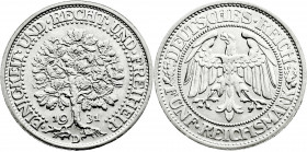 Weimarer Republik
Kursmünzen
5 Reichsmark Eichbaum Silber 1927-1933
1931 D. sehr schön/vorzüglich. Jaeger 331. 