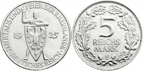 Weimarer Republik
Gedenkmünzen
5 Reichsmark Rheinlande
1925 E. gutes vorzüglich. Jaeger 322. 