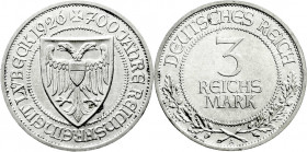 Weimarer Republik
Gedenkmünzen
3 Reichsmark Lübeck
1926 A. vorzüglich. Jaeger 323. 