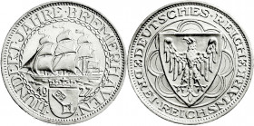 Weimarer Republik
Gedenkmünzen
3 Reichsmark Bremerhaven
1927 A. vorzüglich/Stempelglanz. Jaeger 325. 