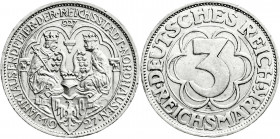 Weimarer Republik
Gedenkmünzen
3 Reichsmark Nordhausen
1927 A. vorzüglich/Stempelglanz, kl. Randfehler. Jaeger 327. 