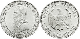Weimarer Republik
Gedenkmünzen
3 Reichsmark Tübingen
1927 F. fast Stempelglanz. Jaeger 328. 