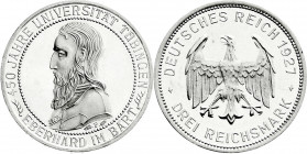 Weimarer Republik
Gedenkmünzen
3 Reichsmark Tübingen
1927 F. vorzüglich/Stempelglanz aus Polierte Platte. Jaeger 328. 