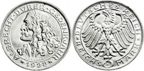 Weimarer Republik
Gedenkmünzen
3 Reichsmark Dürer
1928 D. fast Stempelglanz, Prachtexemplar. Jaeger 332. 