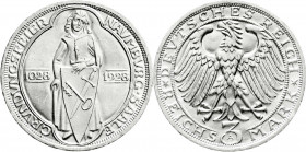 Weimarer Republik
Gedenkmünzen
3 Reichsmark Naumburg/Saale
1928 A. fast Stempelglanz. Jaeger 333. 
