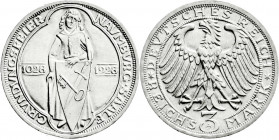Weimarer Republik
Gedenkmünzen
3 Reichsmark Naumburg/Saale
1928 A. vorzüglich/Stempelglanz, kl. Randfehler. Jaeger 333. 