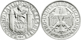 Weimarer Republik
Gedenkmünzen
3 Reichsmark Dinkelsbühl
1928 D. fast Stempelglanz, min. Randfehler, Prachtexemplar. Jaeger 334. 