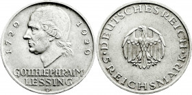 Weimarer Republik
Gedenkmünzen
5 Reichsmark Lessing
1929 D. sehr schön/vorzüglich. Jaeger 336. 