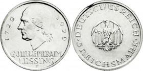 Weimarer Republik
Gedenkmünzen
5 Reichsmark Lessing
1929 F. vorzüglich, Randfehler. Jaeger 336. 