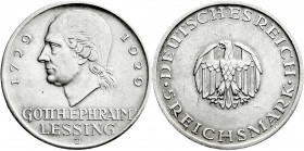 Weimarer Republik
Gedenkmünzen
5 Reichsmark Lessing
1929 J. vorzüglich. Jaeger 336. 