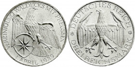 Weimarer Republik
Gedenkmünzen
3 Reichsmark Waldeck
1929 A. prägefrisch/fast Stempelglanz. Jaeger 337. 