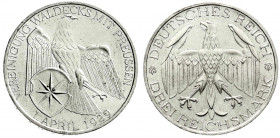 Weimarer Republik
Gedenkmünzen
3 Reichsmark Waldeck
1929 A. prägefrisch/fast Stempelglanz. Jaeger 337. 