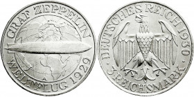 Weimarer Republik
Gedenkmünzen
3 Reichsmark Zeppelin
1930 A. prägefrisch/fast Stempelglanz. Jaeger 342. 