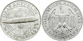 Weimarer Republik
Gedenkmünzen
5 Reichsmark Zeppelin
1930 G. vorzüglich/Stempelglanz. Jaeger 343. 