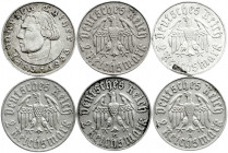 Drittes Reich
Gedenkmünzen
2 Reichsmark Luther 1933-1934
6 Stück: komplette Serie mit allen Buchstaben 1933 A,D,E,F,G,J. sehr schön bis gutes vorzü...