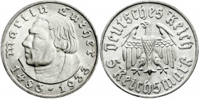 Drittes Reich
Gedenkmünzen
5 Reichsmark Luther, 1933-1934
1933 F. vorzüglich/Stempelglanz. Jaeger 353. 