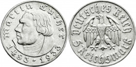 Drittes Reich
Gedenkmünzen
5 Reichsmark Luther, 1933-1934
1933 J. gutes sehr schön. Jaeger 353. 