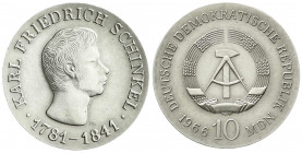 Münzen der Deutschen Demokratischen Republik
Gedenkmünzen der DDR
10 Mark 1966, Schinkel. Randschrift läuft rechts herum.
vorzüglich/Stempelglanz. ...