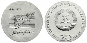 Münzen der Deutschen Demokratischen Republik
Gedenkmünzen der DDR
20 Mark 1975, Bach. Randschrift läuft rechts herum.
prägefrisch. Jaeger 1555. ...