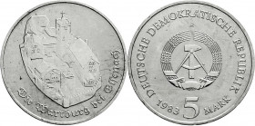 Münzen der Deutschen Demokratischen Republik
Gedenkmünzen der DDR
5 Mark 1983, Wartburg bei Eisenach. Randschrift läuft rechts herum.
prägefrisch. ...