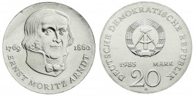 Münzen der Deutschen Demokratischen Republik
Gedenkmünzen der DDR
20 Mark 1985 A, Arndt. Randschrift läuft links herum.
prägefrisch. Jaeger 1605. ...