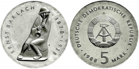 Münzen der Deutschen Demokratischen Republik
Gedenkmünzen der DDR
5 Mark 1988 A, Barlach.
Polierte Platte. Jaeger 1620. 