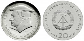 Münzen der Deutschen Demokratischen Republik
Gedenkmünzen der DDR
20 Mark 1989 A, Müntzer.
Polierte Platte, etwas Patina. Jaeger 1624. 