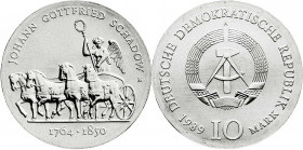 Münzen der Deutschen Demokratischen Republik
Gedenkmünzen der DDR
10 Mark 1989 A, Schadow. Randschrift läuft links herum.
Stempelglanz. Jaeger 1629...