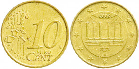 Proben, Verprägungen und Besonderheiten
Bundesrepublik Deutschland
10 Euro-Cent 2002 F. Kehrprägung.
prägefrisch. Jaeger 485. 