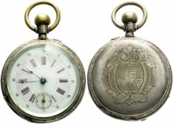 Varia
Uhren
Taschenuhren
Schweizer Herren-Taschenuhr "open face" um 1895/1934. Hersteller J.F.C. Silber 800/1000. Schöne Turmgravur. Zylinderhemmun...