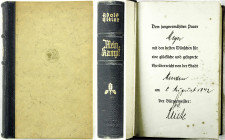 Literatur
Drittes Reich, 1933-1945
Hitler, Adolf. Mein Kampf. München 1942 (727.-731. Auflage). Kriegsausgabe/Hochzeitsausgabe Minden. Blaues Halble...