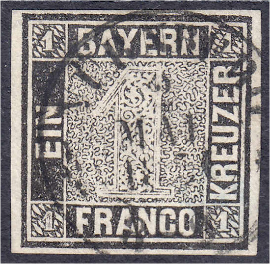 Briefmarken
Deutschland
Altdeutschland
1 Kreuzer schwarz 1849, allseits voll ...