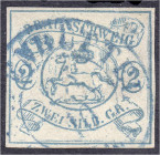 Briefmarken
Deutschland
Altdeutschland
2 Sgr. 1852, sauber gestempelt, blauer DK ,,WOLFENBÜTTEL", Luxusstück, tiefst geprüft Lange BPP.
gestempelt...