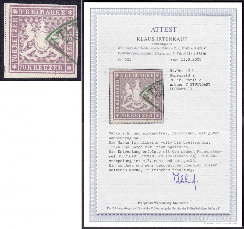 Briefmarken
Deutschland
Altdeutschland
70 Kreuzer 1873, voll- bis breitrandig...