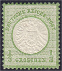 Briefmarken
Deutschland
Deutsches Reich
1/3 Groschen großer Brustschild 1872, postfrische Luxuserhaltung, unsigniert.
** Michel 17 a. 