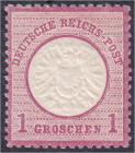 Briefmarken
Deutschland
Deutsches Reich
1 Groschen großer Brustschild 1872, postfrische Erhaltung, unsigniert.
** Michel 19. 