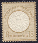 Briefmarken
Deutschland
Deutsches Reich
18 Kreuzer großer Brustschild 1872, postfrische Luxuserhaltung. Fotoattestkopie Krug BPP >einwandfrei<.
**...
