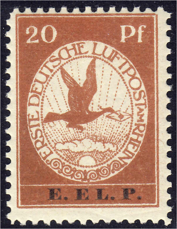 Briefmarken
Deutschland
Deutsches Reich
20 Pf. Flugpostmarke E.EL.P. 1912, po...