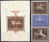 Briefmarken
Deutschland
Deutsches Reich
Galopprennen, Braune Band, Deutsches Derby und Braune Band 1937/1939, alle in postfrischer Erhaltung. Mi. 3...